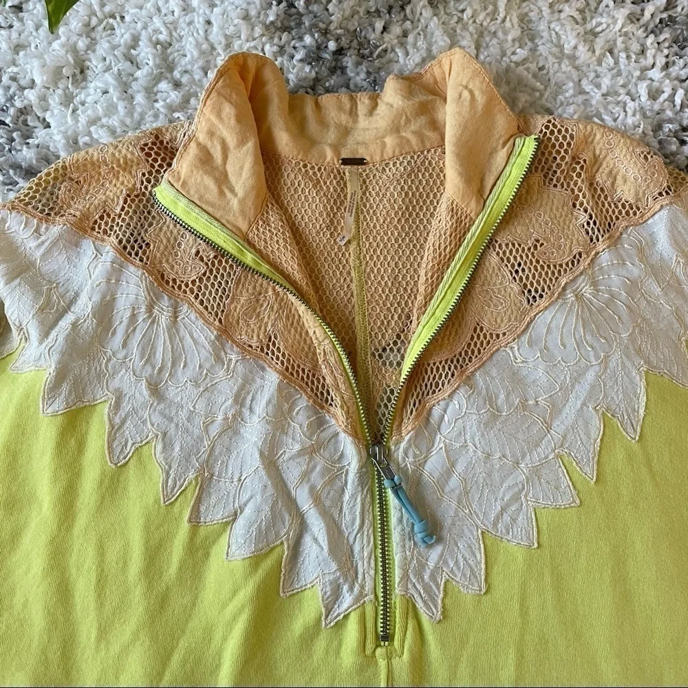 FREE PEOPLE ‘Isla’ Crochet Quarter Zip Pullover Yellow Green Size S - Picture 8 of 14